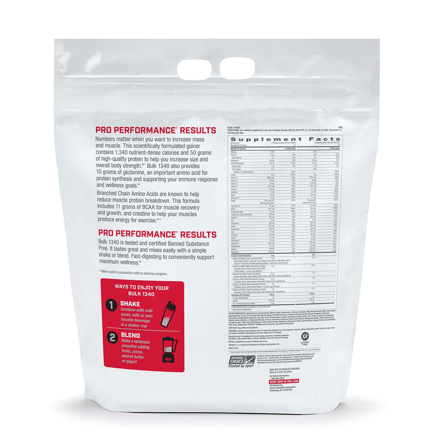 414803 GNC Pro Performance® GNC Pro Performance Bulk 1340 Double